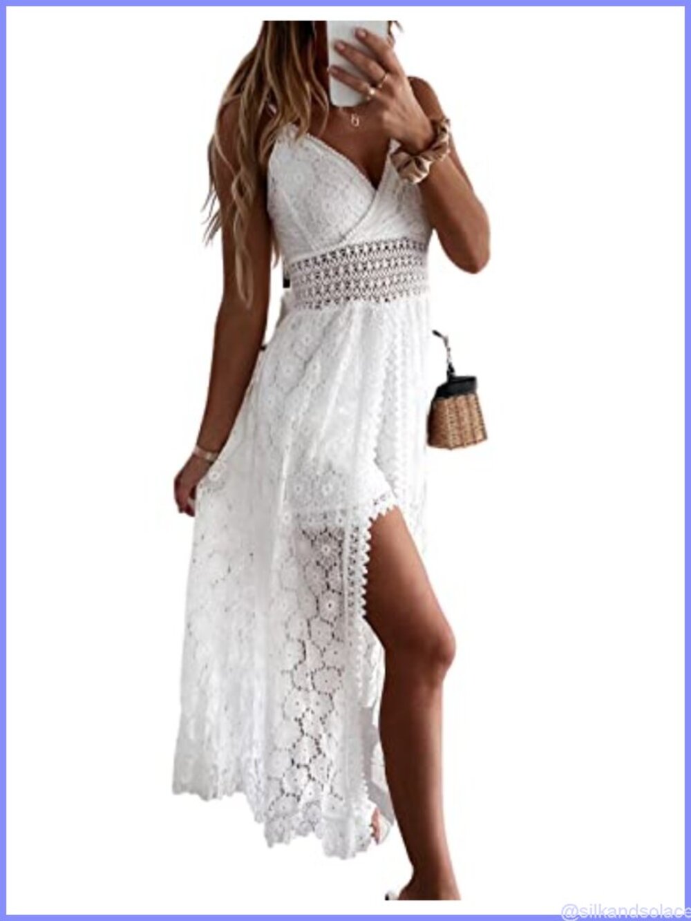 CUPSHE Lace Maxi Jumpsuit V Neck Sleeveless Backless High Low Hem Beach